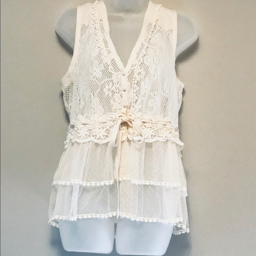 Ultra Pink Brand Lace Sleeveless Top Sz L EUC
